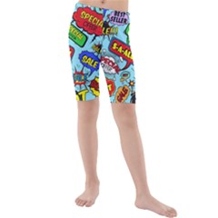 Comic Bubbles Seamless Pattern Kids  Mid Length Swim Shorts by Wegoenart