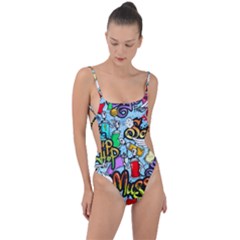 Graffiti Characters Seamless Patterns Tie Strap One Piece Swimsuit by Wegoenart