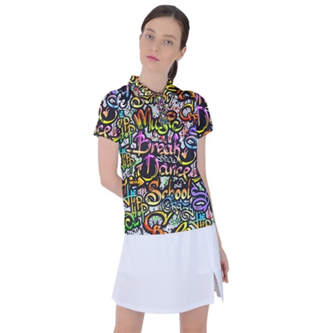 Graffiti Word Seamless Pattern Women s Polo Tee by Wegoenart