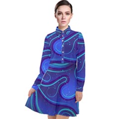 Wavy Abstract Blue Long Sleeve Chiffon Shirt Dress by Ravend