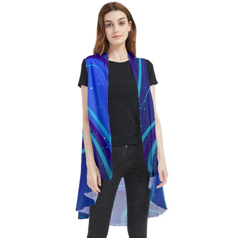 Wavy Abstract Blue Sleeveless Chiffon Waistcoat Shirt by Ravend