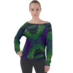 Abstract Fractal Art Pattern Off Shoulder Long Sleeve Velour Top by Ravend