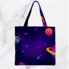 Cartoon Galaxy With Stars Background Zipper Grocery Tote Bag by danenraven