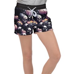 Halloween Party Skulls, Demonic Pumpkins Pattern Velour Lounge Shorts by Casemiro