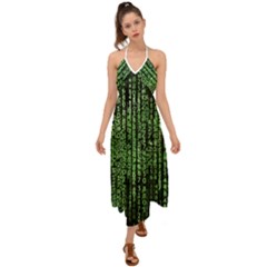 Matrix Technology Tech Data Digital Network Halter Tie Back Dress  by Wegoenart