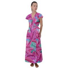 Sheets Tropical Reason Print Pattern Design Flutter Sleeve Maxi Dress by Wegoenart