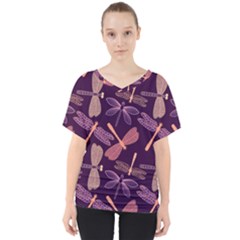 Dragonfly Pattern Design V-neck Dolman Drape Top by Wegoenart