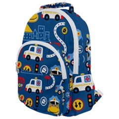 Car Cars Seamless Pattern Vector Rescue Team Cartoon Rounded Multi Pocket Backpack by Wegoenart