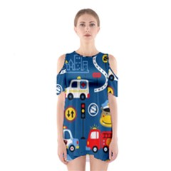 Car Cars Seamless Pattern Vector Rescue Team Cartoon Shoulder Cutout One Piece Dress by Wegoenart