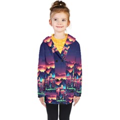 Cityscape Building Painting 3d City Illustration Kids  Double Breasted Button Coat by danenraven