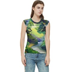 Landscape Illustration Nature Painting Women s Raglan Cap Sleeve Tee by Wegoenart