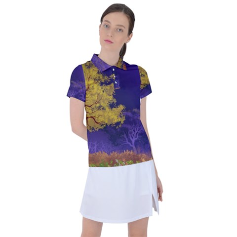 Landscape Illustration Night Light Women s Polo Tee by Wegoenart