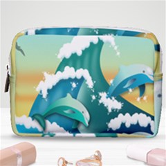 Dolphin Seagull Sea Ocean Wave Make Up Pouch (medium) by Wegoenart