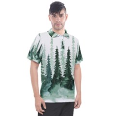 Tree Watercolor Painting Pine Forest Green  Nature Men s Polo Tee by Wegoenart