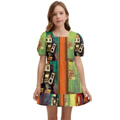 Illustration Robot Cute Sweet Futuristic Kids  Short Sleeve Dolly Dress by Wegoenart