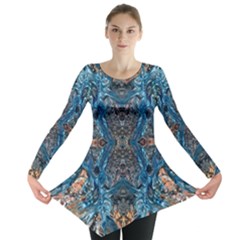 Lapislazuli Arabesque  Long Sleeve Tunic  by kaleidomarblingart