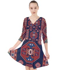 Armenian Old Carpet  Quarter Sleeve Front Wrap Dress by Gohar