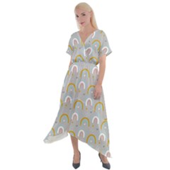 Rainbow Pattern Cross Front Sharkbite Hem Maxi Dress by ConteMonfrey