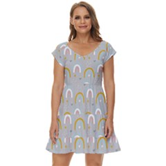 Rainbow Pattern Short Sleeve Tiered Mini Dress by ConteMonfrey