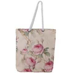 Roses Plants Vintage Retro Flowers Pattern Full Print Rope Handle Tote (large) by Wegoenart