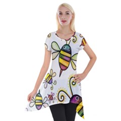 Bee Doodle Cartoon Short Sleeve Side Drop Tunic by Wegoenart