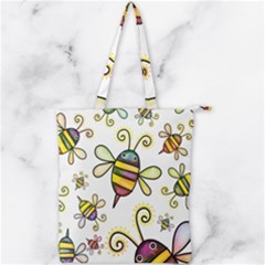 Bee Doodle Cartoon Double Zip Up Tote Bag by Wegoenart