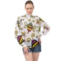 Bee Doodle Cartoon High Neck Long Sleeve Chiffon Top View1