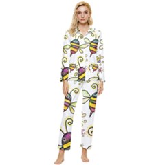 Bee Doodle Cartoon Womens  Long Sleeve Velvet Pocket Pajamas Set by Wegoenart