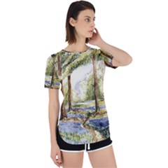 Trees Park Watercolor Lavender Flowers Foliage Perpetual Short Sleeve T-shirt by Wegoenart