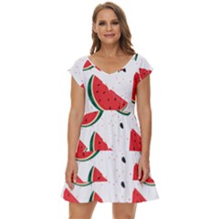 Watermelon Seamless Pattern Short Sleeve Tiered Mini Dress by Jancukart