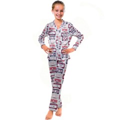 Cassettes Seamless Pattern Kid s Satin Long Sleeve Pajamas Set by Jancukart