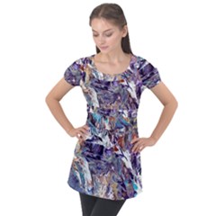 Abstract Cross Currents Puff Sleeve Tunic Top by kaleidomarblingart