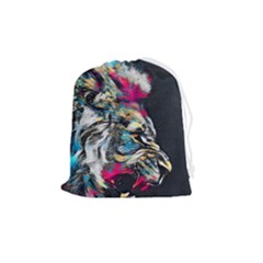 Angry Male Lion Roar Drawstring Pouch (medium) by danenraven