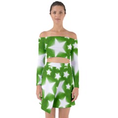 Snowflakes And Star Patterns Green Stars Off Shoulder Top With Skirt Set by artworkshop