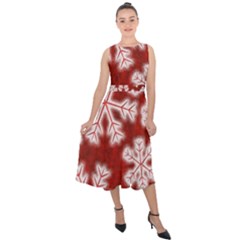 Snowflakes And Star Patterns Red Frost Midi Tie-back Chiffon Dress by artworkshop