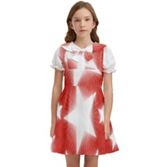 Snowflakes And Star Patterns Red Stars Kids  Bow Tie Puff Sleeve Dress by artworkshop