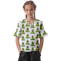 Kermit The Frog Kids  V-neck Horn Sleeve Blouse by Valentinaart