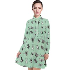 Insects Pattern Long Sleeve Chiffon Shirt Dress by Valentinaart