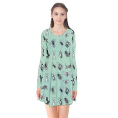 Insects Pattern Long Sleeve V-neck Flare Dress by Valentinaart