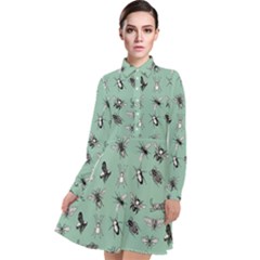 Insects Pattern Long Sleeve Chiffon Shirt Dress by Valentinaart