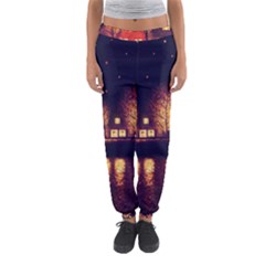 Night Houses River Bokeh Leaves Fall Autumn Women s Jogger Sweatpants by danenraven