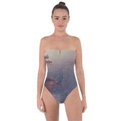 Morning River Forest Autumn Misty Morning Stream Tie Back One Piece Swimsuit by danenraven