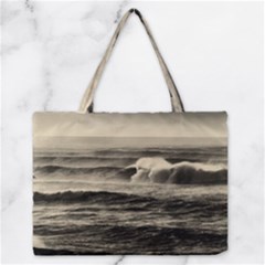 Sea Ocean Waves Sunset Sunrise Rough Seas Nature Black White Zipper Medium Tote Bag by danenraven