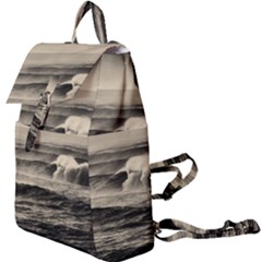 Sea Ocean Waves Sunset Sunrise Rough Seas Nature Black White Buckle Everyday Backpack by danenraven