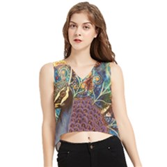 Peacock Mixed Media Bird Animal V-neck Cropped Tank Top by danenraven
