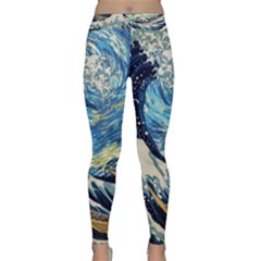 The Great Wave Of Kanagawa Painting Starry Night Vincent Van Gogh Classic Yoga Leggings by danenraven