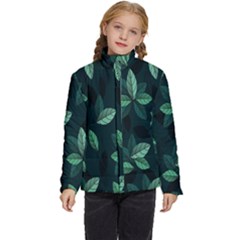 Leaves Pattern Kids  Puffer Bubble Jacket Coat by artworkshop