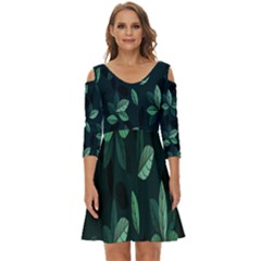 Leaves Pattern Shoulder Cut Out Zip Up Dress by artworkshop