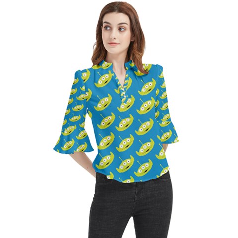 Pattern Aliens Loose Horn Sleeve Chiffon Blouse by artworkshop