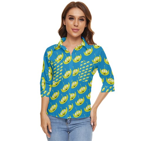 Pattern Aliens Women s Quarter Sleeve Pocket Shirt by artworkshop